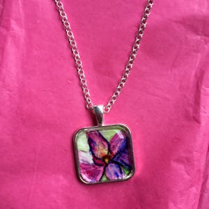 OOAK Watercolor Flower Pendant - Fine Art Necklace
