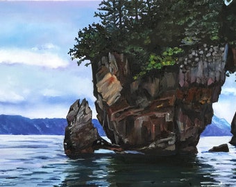Original Alaska Painting of Fjords - 24x12in