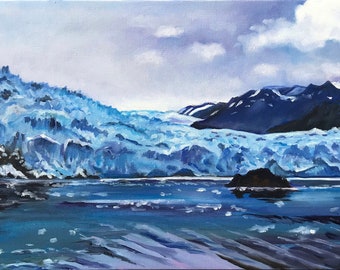 Original Oil Painting of Alaska Glacier - 24x12in