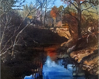 Southern River Bridge Landscape Original Oil Painting - 14x18in Mississippi Painting