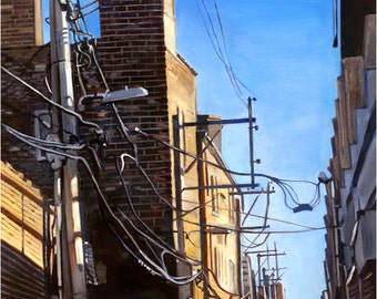 Chicago Alley Urban Cityscape Oil Painting - 14x18in Giclee Print