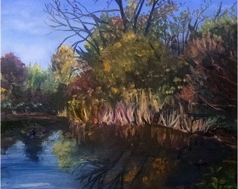 Fall Nature Center Lake Plein Air Landscape - 12x16in Original Oil Painting