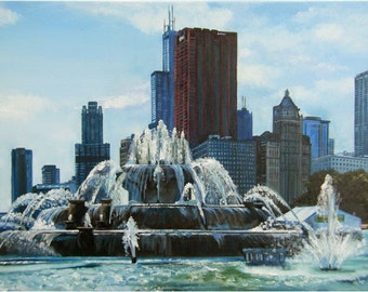 Chicago Skyline City Painting - 24x18" in Giclee Print