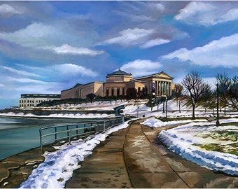 Chicago Shedd Aquarium Oil Painting -18x12in Giclee Print