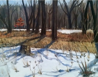 Last Snow Original Landscape Oil Painting -18x14in Plein Air Painting by Chicago Plein Air Artist