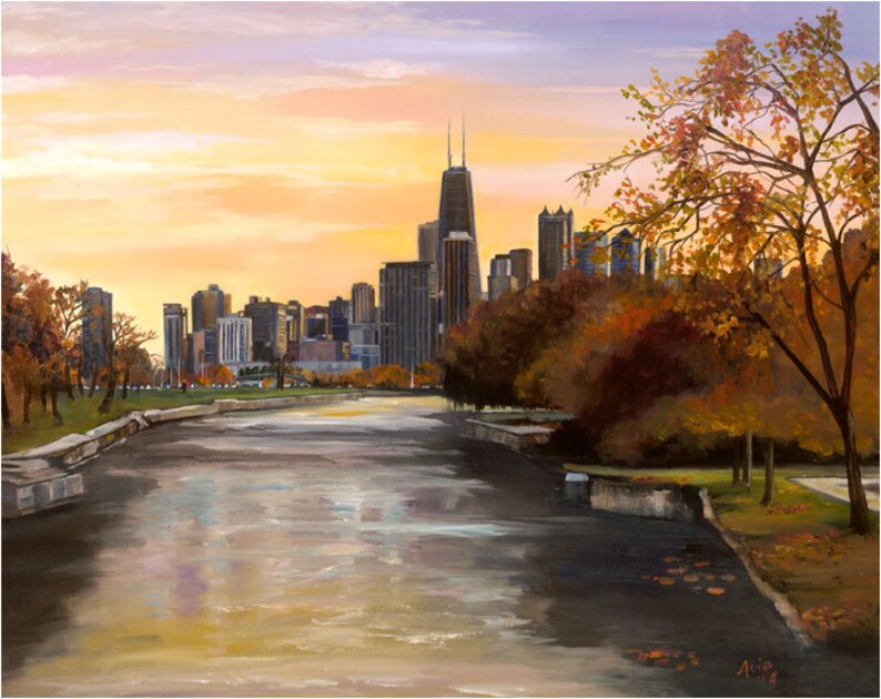Chicago Skyline Painting 15x12 Giclee Print Etsy