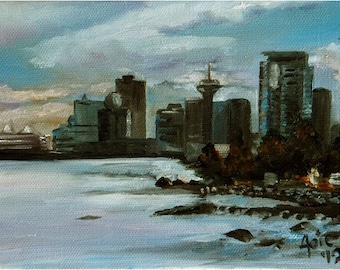 Vancouver Cityscape Original Oil Painting - 7x5in