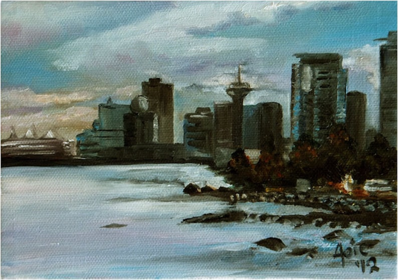 Vancouver Cityscape Original Oil Painting 7x5in Etsy