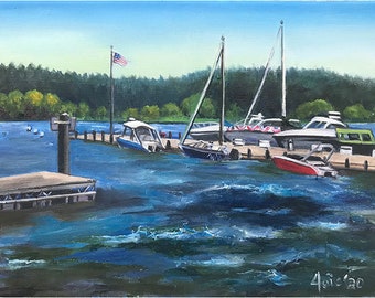 Original Plein Air Wisconsin Harbor Painting- 14x11