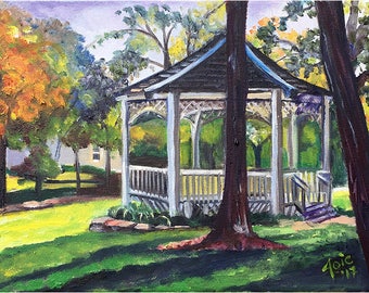 Plein Air Gazebo Painting - 12x9in Original Oil