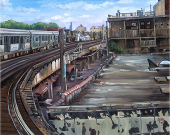 Chicago Cityscape Oil Painting  - 15x12in Giclee Print