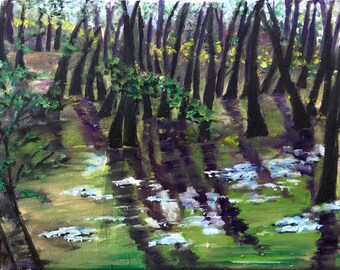 Paisaje de primavera Plein Air - Pintura al óleo original de 16x12 pulgadas