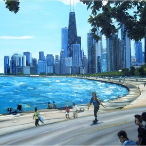 Chicago Skyline 30x24in Original Oil Painting image 2