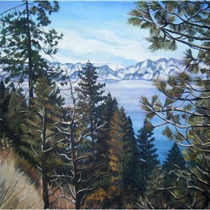 Lake Tahoe California Landscape Painting 28x22in On Sale image 2