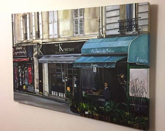 Original French Oil Painting of Paris Boutiques - 36x24in