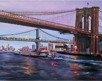 Brooklyn Bridge Oil Painting - 18x14in Giclee Print