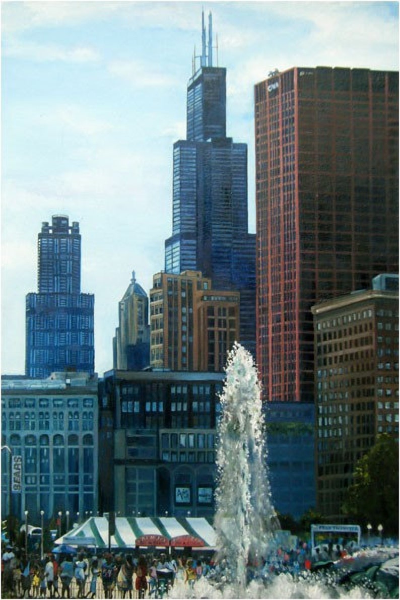 Chicago City Oil Painting 12x18in Giclee Print Etsy