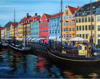 Copenhagen Oil Painting - 18x12in Giclee Print