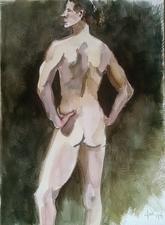 Original Athletic Male Nude Painting - 9x12 Watercolor