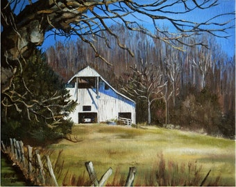 White Tennessee Barn Painting- 10x8in Art Print