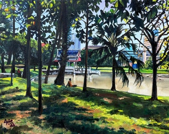 Bangkok Garden - 16x12in Original Oil Painting