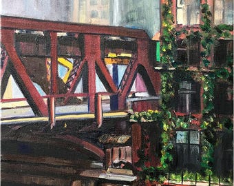 Plein Air Painting of Chicago River Bridge - 11x14in Original Oil Painting