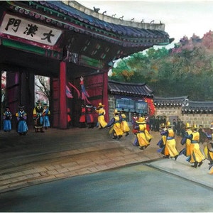 Seoul Painting of Palace Procession 18x14in Giclee Print image 1