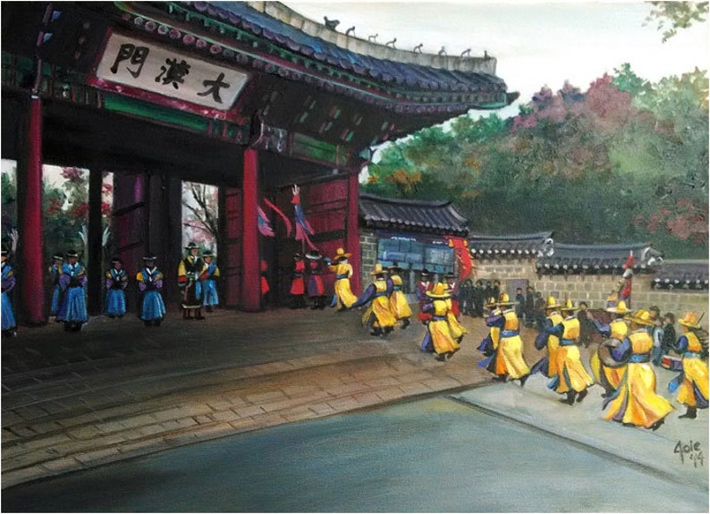 Seoul Painting of Palace Procession 18x14in Giclee Print image 1