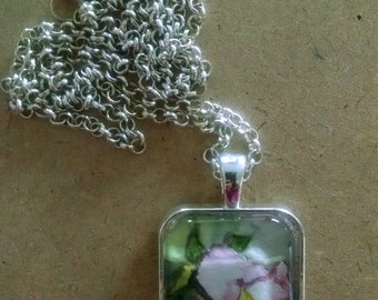 Fine Art Jewelry Watercolor Pendant - Pale Pink Flower Necklace