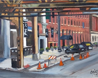 Chicago River North Gallery District Plein Air - 10x8in Original Oil Painting