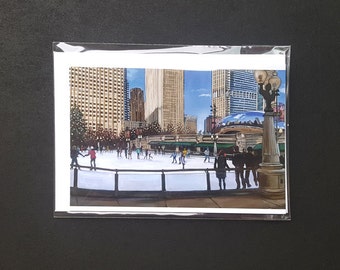 Millennium Park Chicago Skating Rink Painting Blank Holiday Card