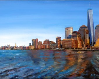 New York Skyline Oil Painting - 18x14in Giclee Print