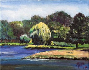 Plein Air Landscape Painting of Willow Tree- 10x8in