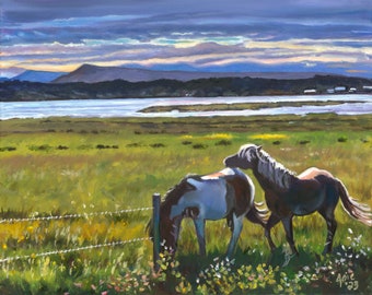 Iceland Landscape with Horses - 15x12in Giclee Art Print