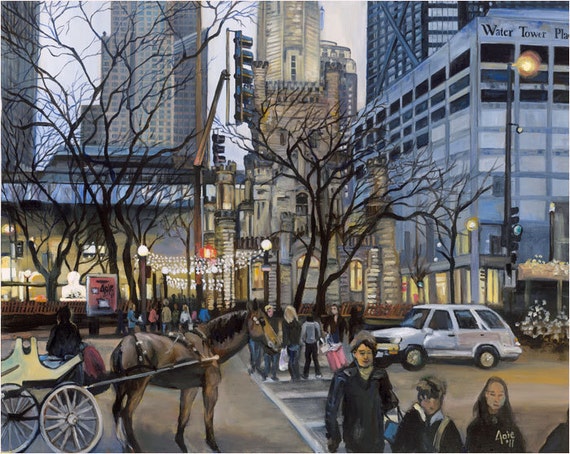 Michigan Ave Chicago Oil Painting - 15x12in Giclee Print