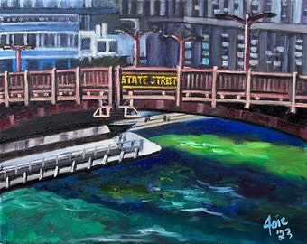 Chicago Plein Air Painting of the Riverwalk - 14x11in Original Oil Painting