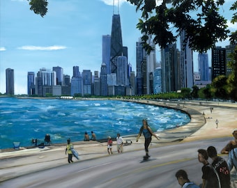 Chicago Cityscape Oil Painting - 15x12in Giclee Print