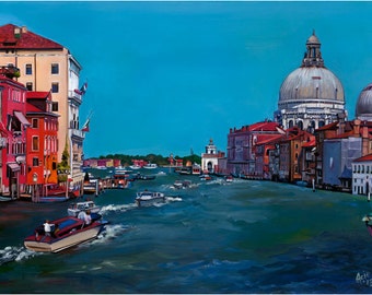 Venice Painting of Waterway Canal - 18x12in Italian Giclee Print
