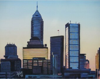 Indianapolis Skyline Cityscape - 12x9in Original Modern Indiana Oil Painting