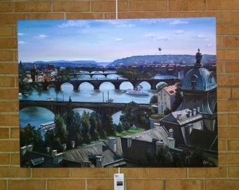 Original Large Oil Painting of Prague - 40x30in