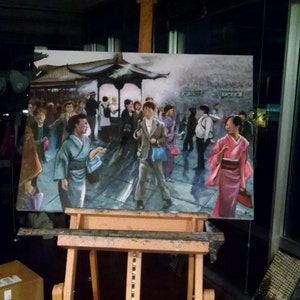 Original Large Oil Painting of Tokyo 40x30in image 2