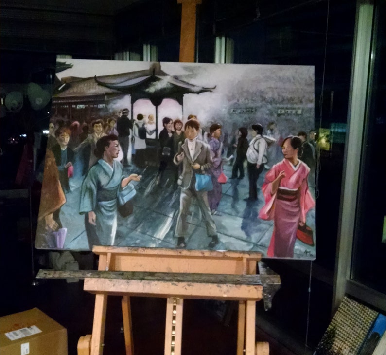 Original Large Oil Painting of Tokyo 40x30in image 2