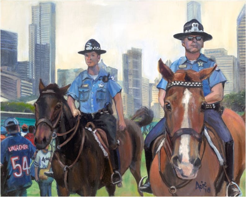 Chicago Mounted Police Original Oil Painting 20x16 Etsy