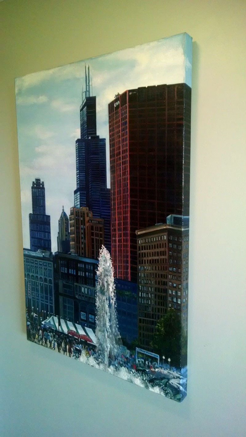 Original Oil Painting of Chicago - 24x36in On Sale