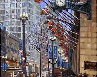 Chicago Holiday Oil Painting - 12x15in Giclee Print