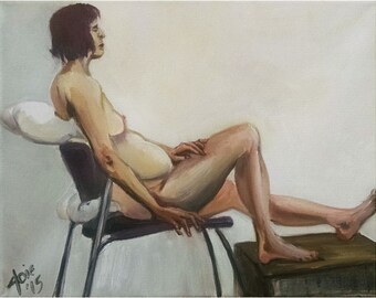 Woman in a chair with feet up - 11x14in Original Oil Figure painting