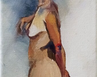 Standing Woman Small Nude Oil Painting - 5x7 in