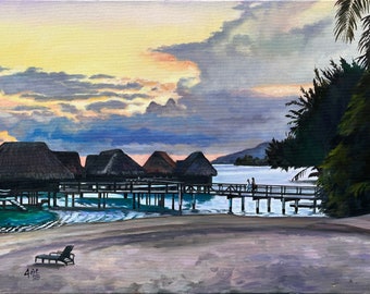 Original French Polynesia Painting - 24x18in