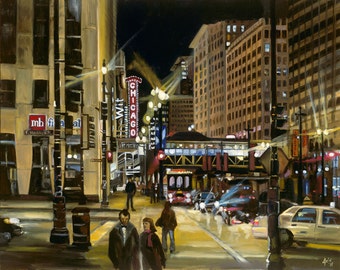 Chicago Theater, State Street Painting - 15x12in Giclee Print
