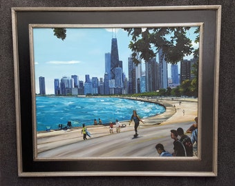 Chicago Skyline - 30x24in originele olieverfschilderij